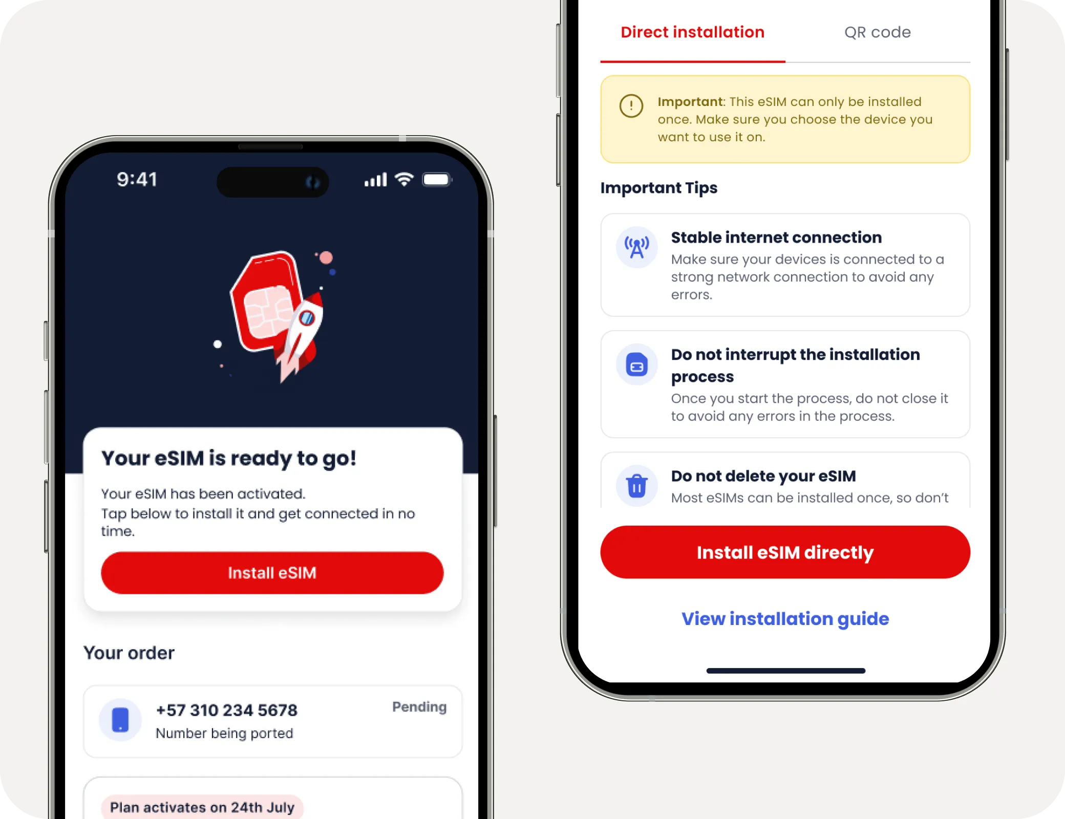 Inicia la configuración de tu eSIM - Ilustración de guía paso a paso
